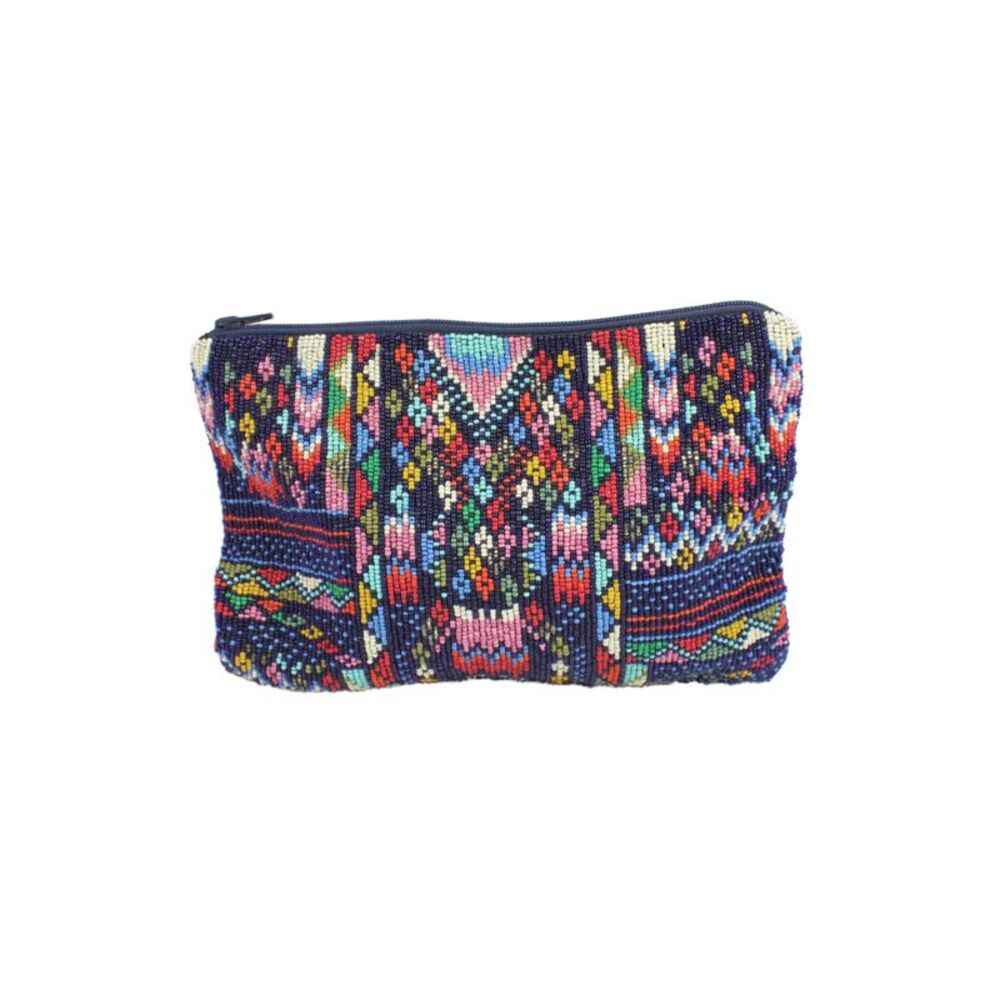 Star Mela Women's Beaded Zip Closure Multicolor Pouch Navy Blue